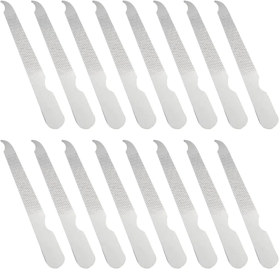 ۲۴ عدد سوهان ناخن استیل ۹۰ میلی متری دو طرفه، ابزار سوهان ناخن فلزی نوک تیز، بافر سوهان ناخن قابل حمل، سوهان کوچک ناخن پا، ابزار مانیکور پدیکور برای سالن منزل