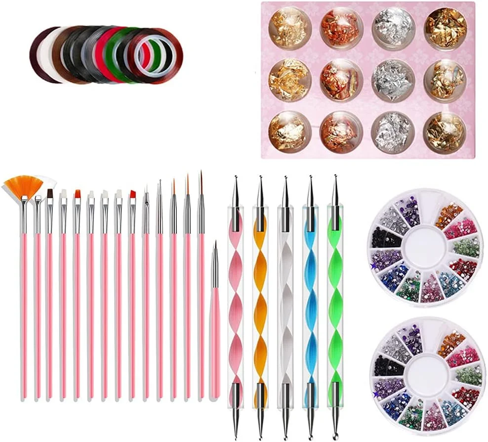 ست ابزار طراحی ناخن لابیموس شامل قلم طراحی ژل یو وی، قلم نقطه گذاری، نوار طراحی و جواهرات تزئینی سه بعدی ناخن