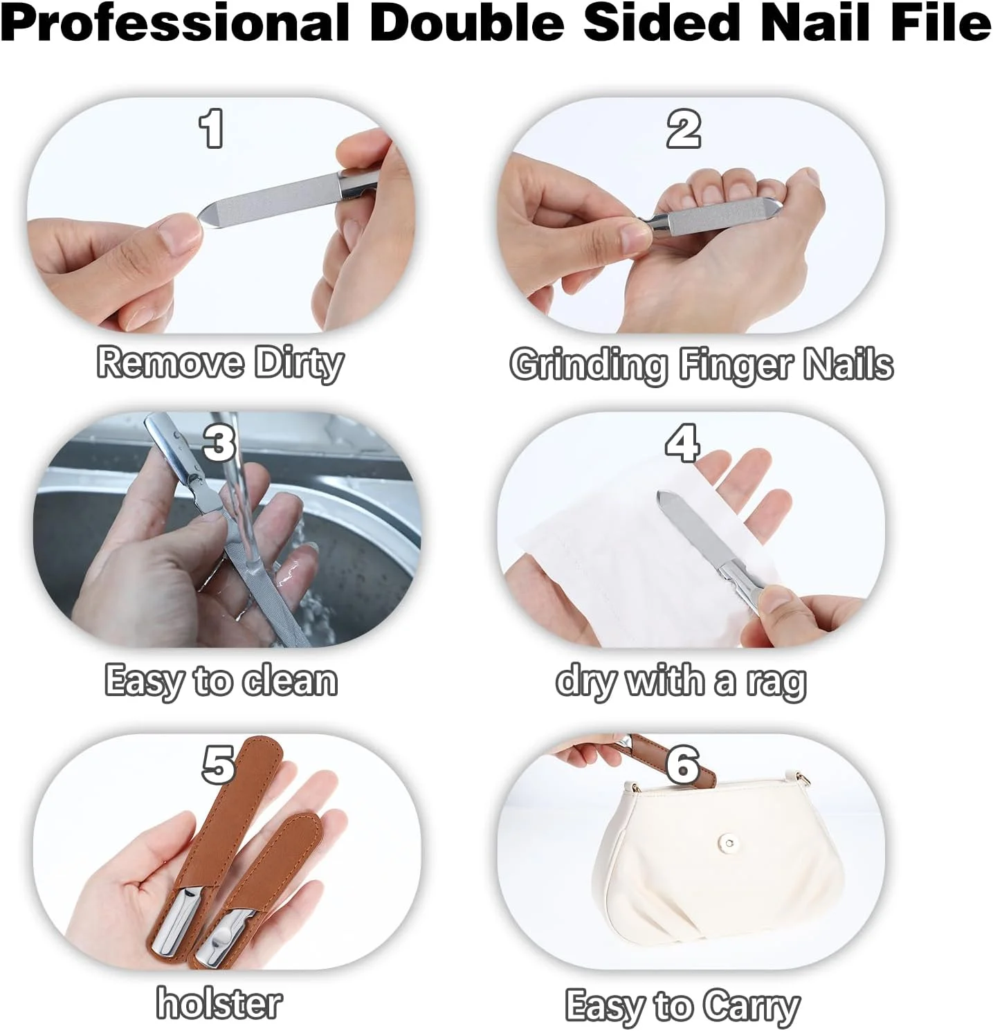 سوهان ناخن فلزی برای ناخن های طبیعی، Mabor 2 عدد سوهان ناخن پا استیل ضد زنگ با دسته ضد لغزش، سوهان ناخن دو طرفه حرفه ای برای ناخن ها با کیف چرمی PU