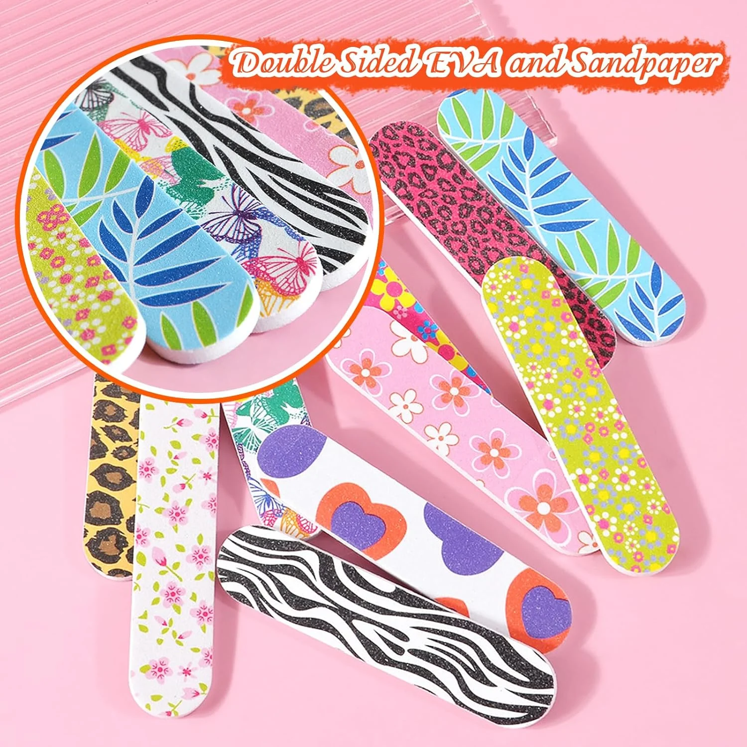 بسته 20 عددی سوهان ناخن دو طرفه، تخته سمباده برای ناخن، طرح گل، درجه زبری 100/180، سوهان کوچک برای مانیکور و پدیکور، ابزار DIY برای استفاده در منزل و سالن