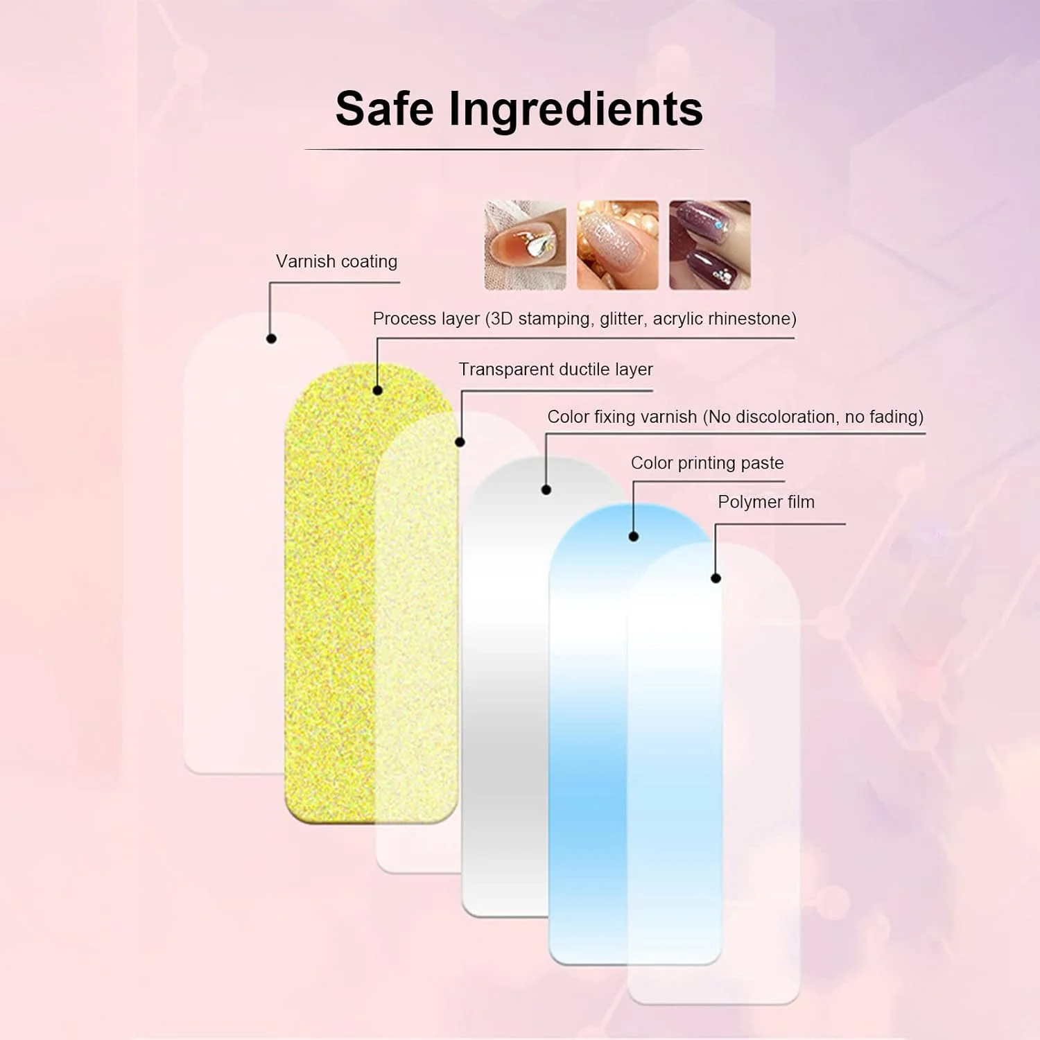 لابیموس 4 ورق استیکر ناخن ضد آب، هنر طراحی ناخن پوشش کامل، برچسب های لاک خود چسب، نکات و ترفندهای ناخن DIY برای زنان به همراه 1 عدد سوهان ناخن