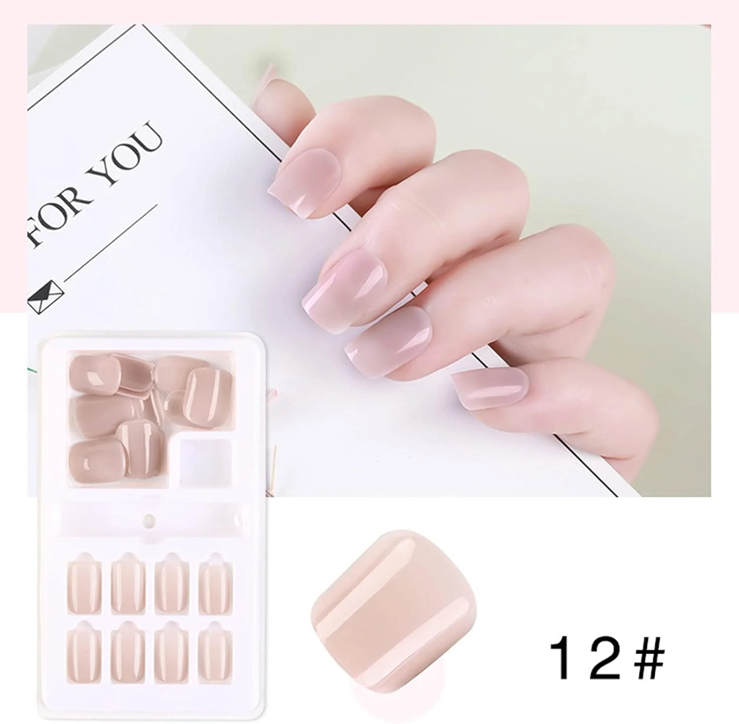مجموعه ناخن مصنوعی لابیموس، ۱۲ سایز مختلف، ناخن های کوتاه فرانسوی طبیعی، پوشش کامل ناخن های مصنوعی اکریلیک برای سالن های ناخن و ابزار هنری ناخن DIY