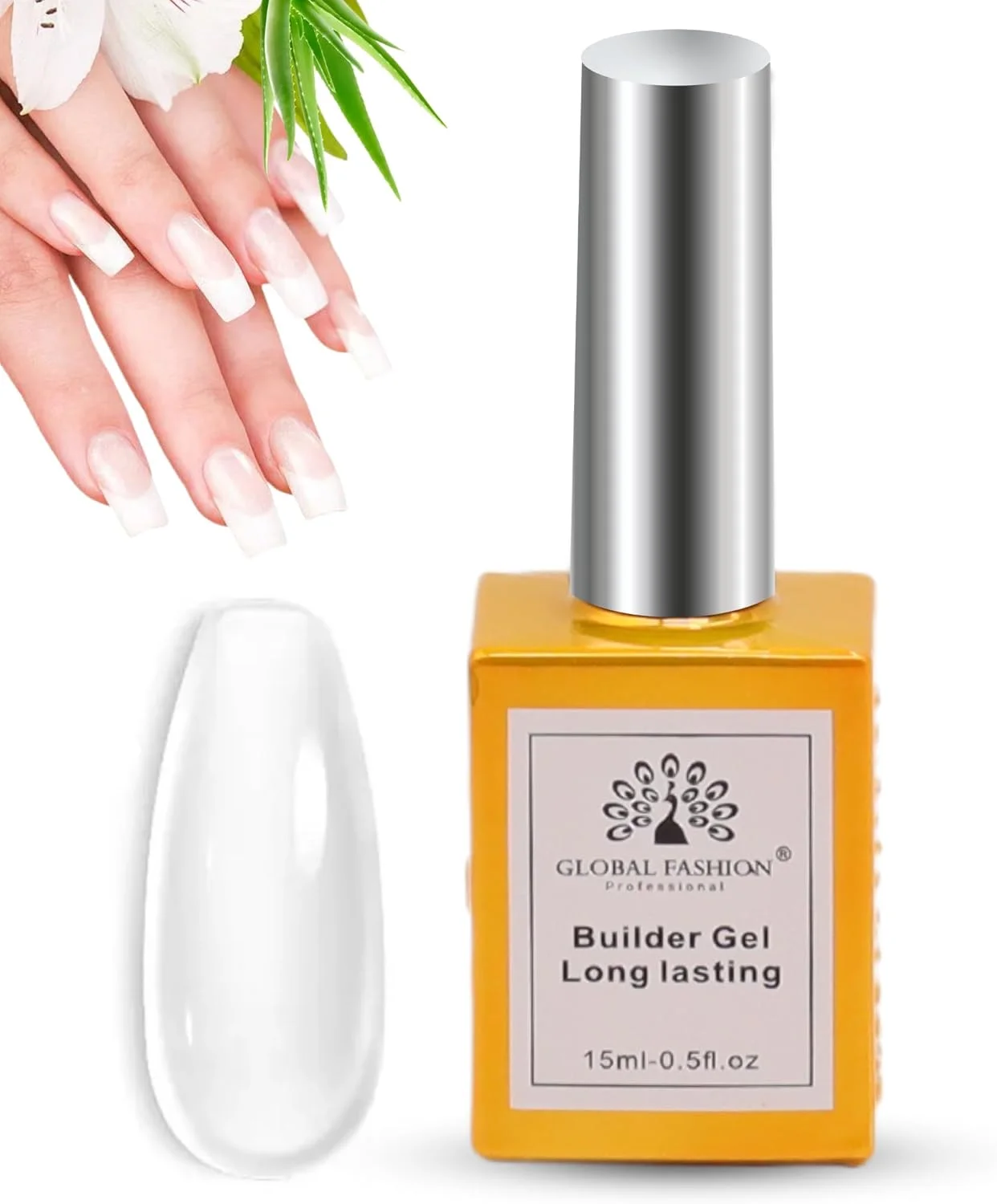 ژل ناخن سازنده حرفه ای گلوبال فشن - ژل شفاف برای ضخیم کردن ناخن، تقویت، ایجاد اپکس، اکستنشن، چسباندن نگین، ژل سخت پخت شده با اشعه ماوراء بنفش/LED 7 در 1، گرید - 15 میلی لیتر