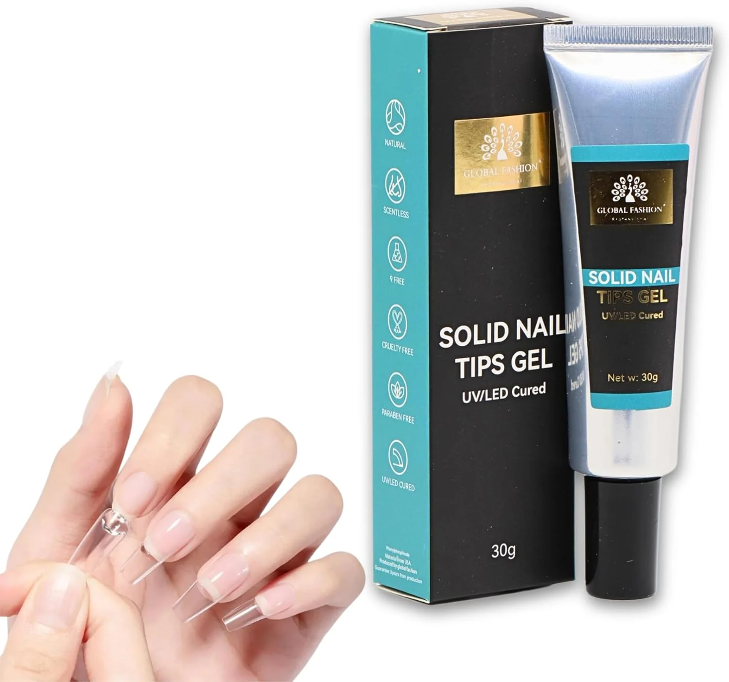 ژل تیپ ناخن جامد گلوبال فشن 15 گرمی - قابل خشک شدن با UV/LED، چسبندگی قوی برای اکستنشن ناخن، بدون سفیدی، بدون لغزش، ژل چسب ناخن بادوام برای ناخن های اکریلیک و چسبی (شفاف، 30 گرم)