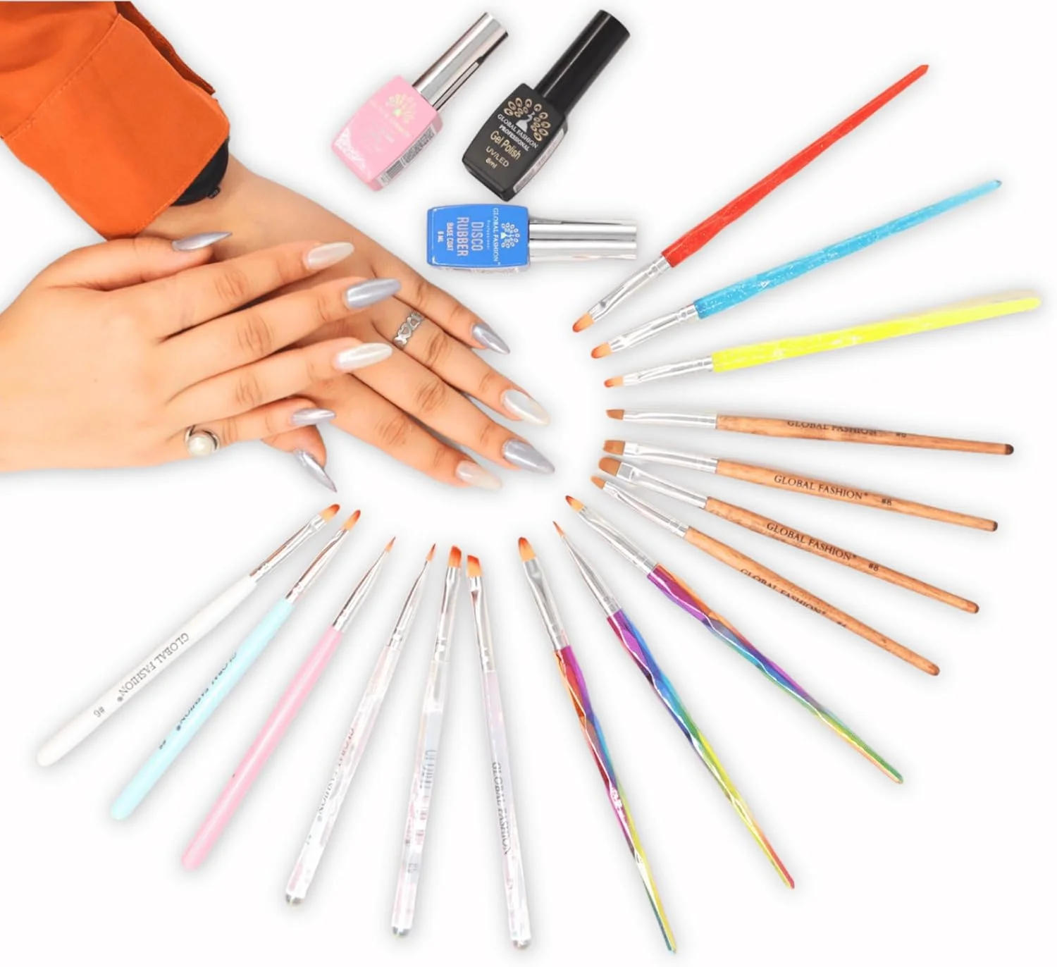 قلم طراحی ناخن گرادینت حرفه ای گلوبال فشن با برس تخت مصنوعی - ماندگاری بالا، بادوام و استفاده آسان | | (ست)