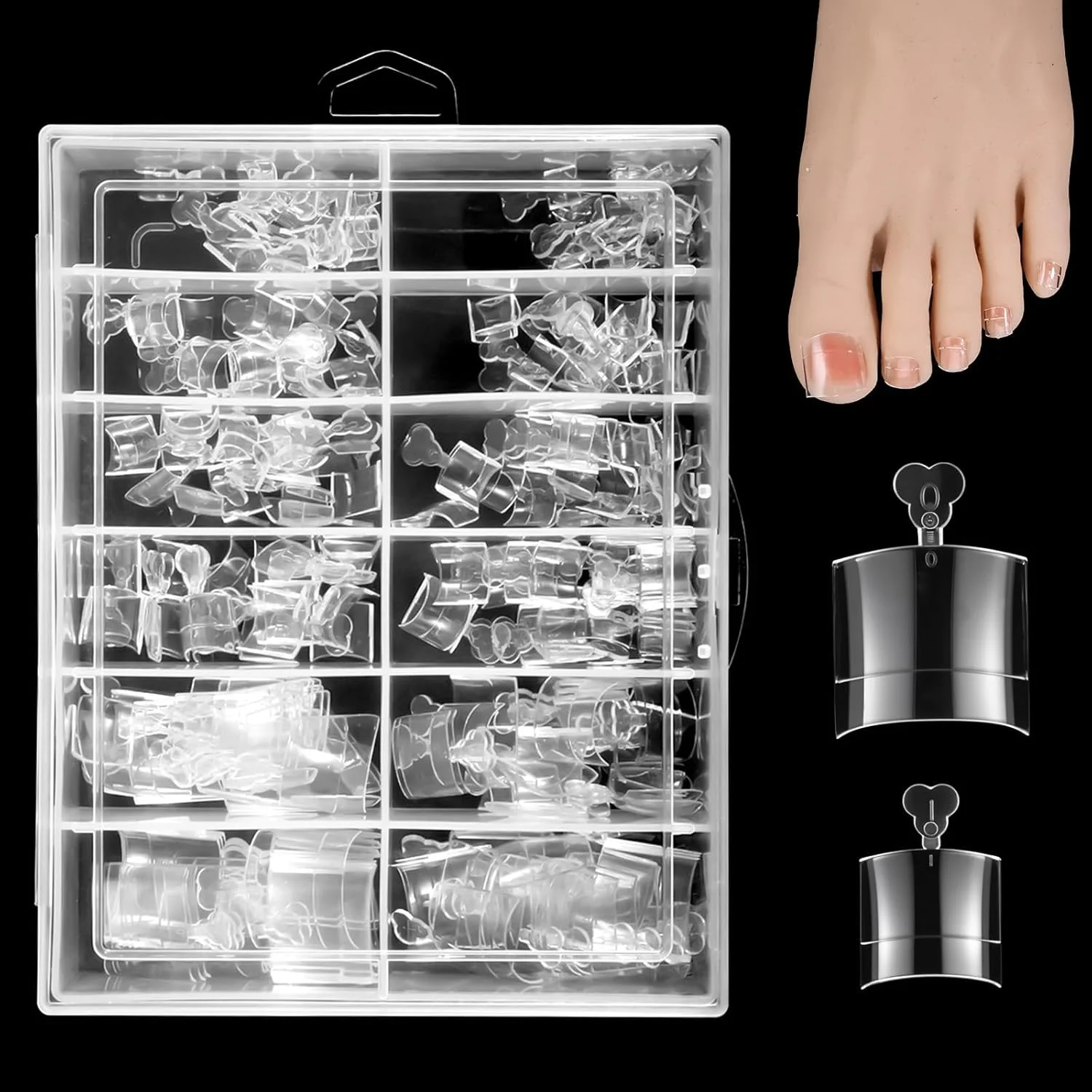 ۲۴۰ عدد تیپ ناخن انگشت پا مربعی، ناخن مصنوعی چسبی پوشش کامل، پرداخت مات شفاف از قبل حک شده، کیت اکستنشن پدیکور اکریلیک DIY، برای استفاده در سالن و منزل