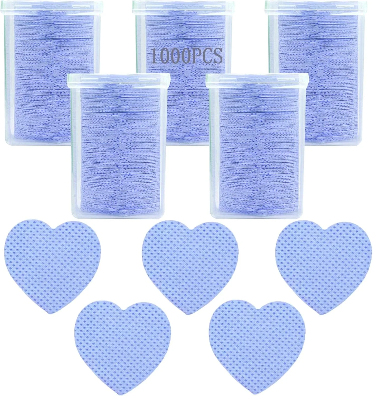 پد های تمیز کننده لاک ناخن بدون پرز 1000 عددی، پد های تمیز کننده چسب اکستنشن مژه جاذب برای اکستنشن مژه و لاک ژل، پد های یکبار مصرف ناخن بدون پرز برای پوست های حساس، آبی