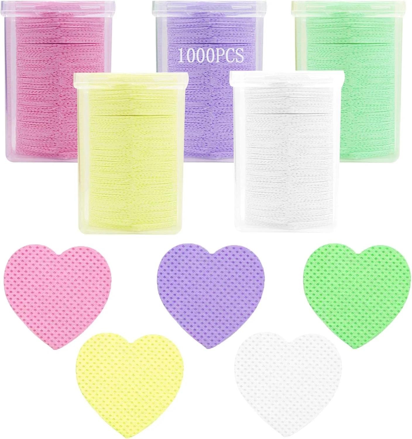 1000 عدد پد بدون پرز ناخن برای پاک کردن لاک، پد پاک کننده چسب اکستنشن مژه - نرم، غیر بافته، فوق العاده جاذب، پدهای یکبار مصرف تمیز کننده ناخن و مژه برای استفاده حرفه ای در سالن، رنگارنگ