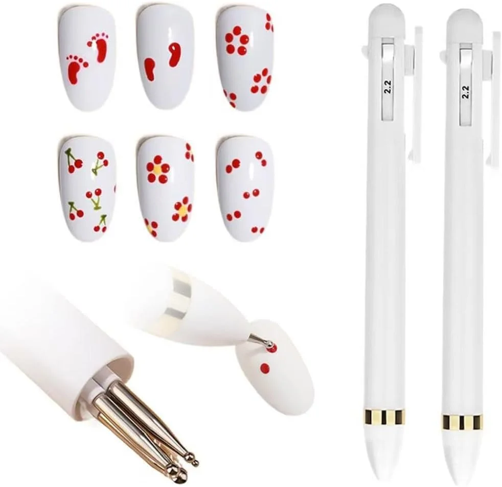 ست قلم طراحی ناخن 4 در 1، ابزار طراحی ناخن اکریلیک با سرهای جداشدنی، ست قابل حمل تزئین ناخن برای مانیکور DIY، شامل کاغذ آبرنگ و کاغذ پوستی برای طرح های دقیق