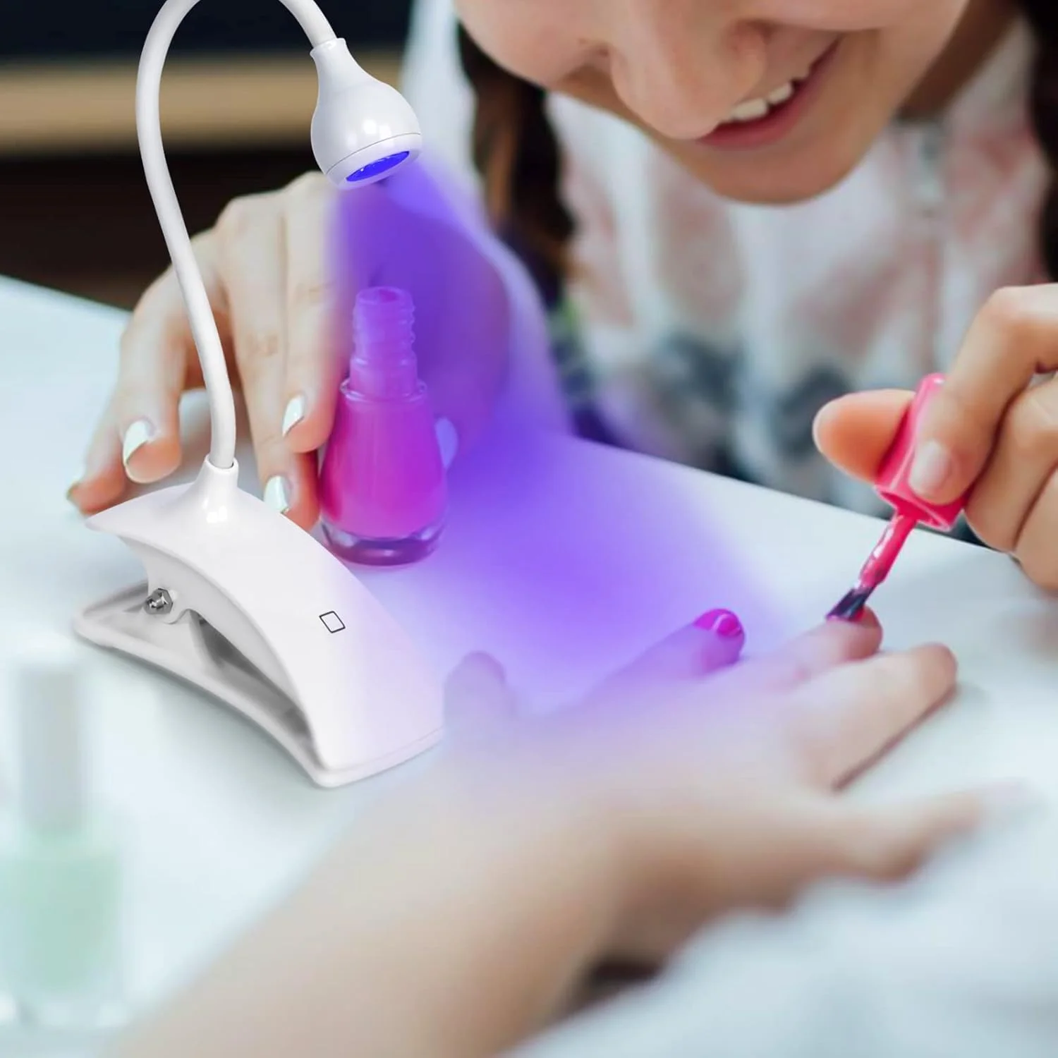 چراغ خشک کن سریع لاک ناخن UV LED، چراغ خشک کن ژل ناخن 5 وات با گردن غازی و گیره، خشک کننده سریع 10 ثانیه ای لاک ژلی، مناسب برای خشک کردن لاک ژل، ابزار و لوازم جانبی طراحی ناخن (سفید)