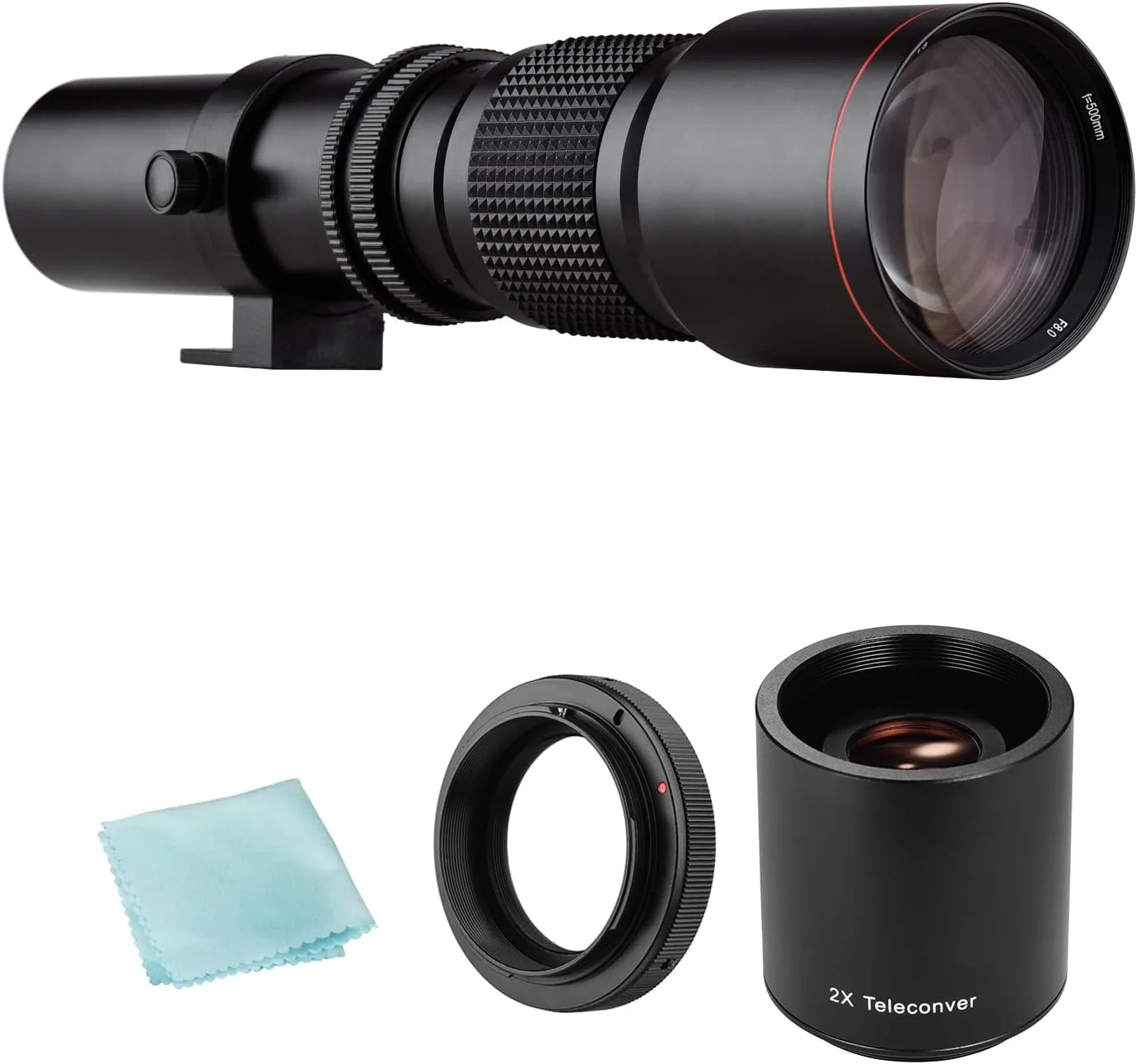 لنز سوپر تله فوتو دوربین عکاسی مورلیان 500mm F/8.0-32 زوم دستی T-Mount + لنز تله کانورتر 2X 500mm + حلقه آداپتور T2-EOS جایگزین برای Canon EOS Rebel T7 T7i T6 T6i T5 80D 77D 700D 70D