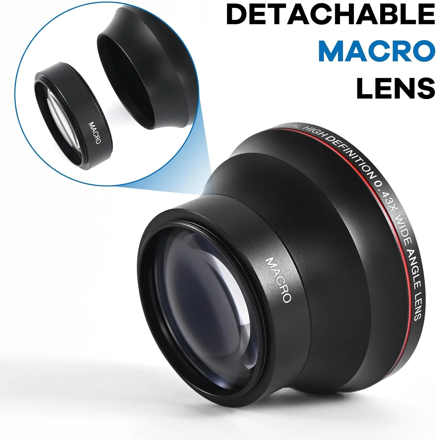 لنز واید HD با زاویه دید گسترده Lightdow 49MM 0.43x به همراه قسمت ماکرو برای دوربین های بدون آینه Canon EOS M M2 M3 M5 M6 M10 M50 M100 M200, M6 Mark II, M50 Mark II (φ49mm)