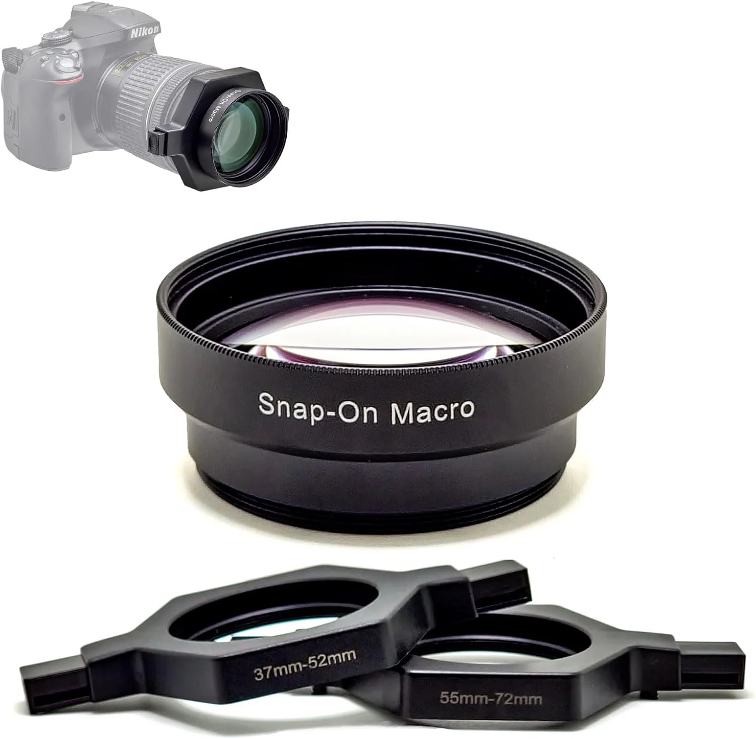 لنز ماکرو اسنپ-آن HD FotoZ با آداپتور جهانی 37-52mm و 55-72mm برای لنزهای تله فوتو، سازگار با اکثر دوربین های Canon Sony Nikon، لنز ماکرو اسنپ-آن 37 40.5 43 46 49 52 55 58 62 67 72mm