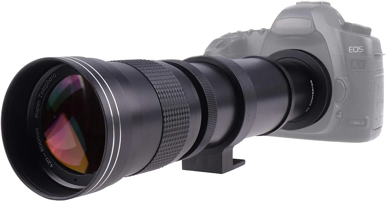 لنز زوم تله فوتو 420-800mm F/8.3-16 به همراه لنز تله کانورتور 2X و آداپتور T2/T به مانت EOS EF برای دوربین های Canon EOS Rebel T1i T6 T6i T7i 5D 5DII 5DIII 6D 7D 7DII 70D 77D1200D 1300D