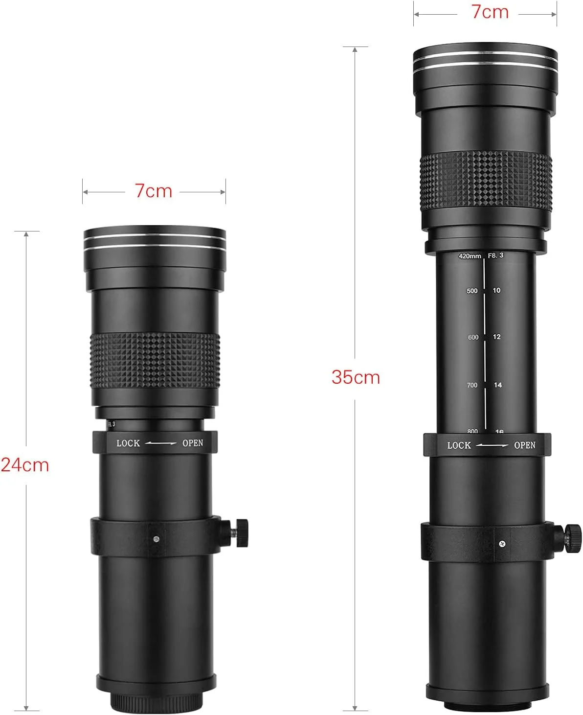 لنز Domary، لنز زوم سوپر تله فوتو MF دوربین F/8.3-16 420-800mm با مانت T و رزوه جهانی 1/4 اینچی جایگزین برای دوربین های C-anon Ni-kon Sony Fujifilm Olympus