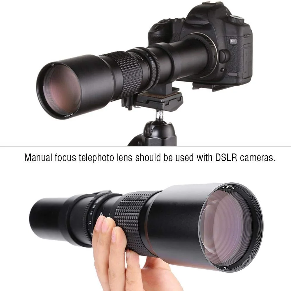 لنز تله فوتو 500 میلی‌متری F8-F32 با فوکوس ثابت دستی DSLR برای دوربین‌های کانن، نیکون، پنتاکس، سونی و مانت M4/3 (برای مانت M4/3)