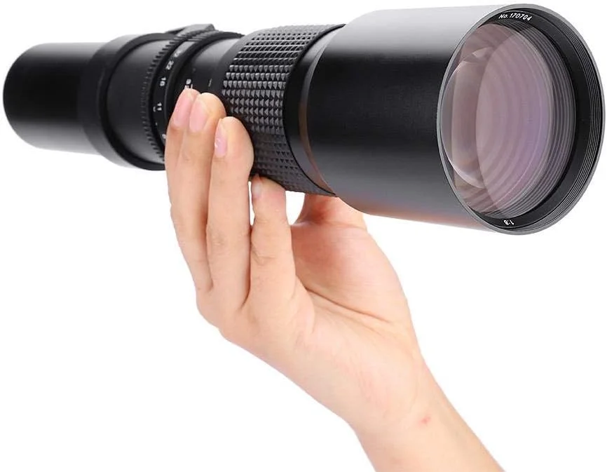 لنز تله فوتو 500 میلی‌متری F8-F32 با فوکوس ثابت دستی DSLR برای دوربین‌های کانن، نیکون، پنتاکس، سونی و مانت M4/3 (برای مانت M4/3)