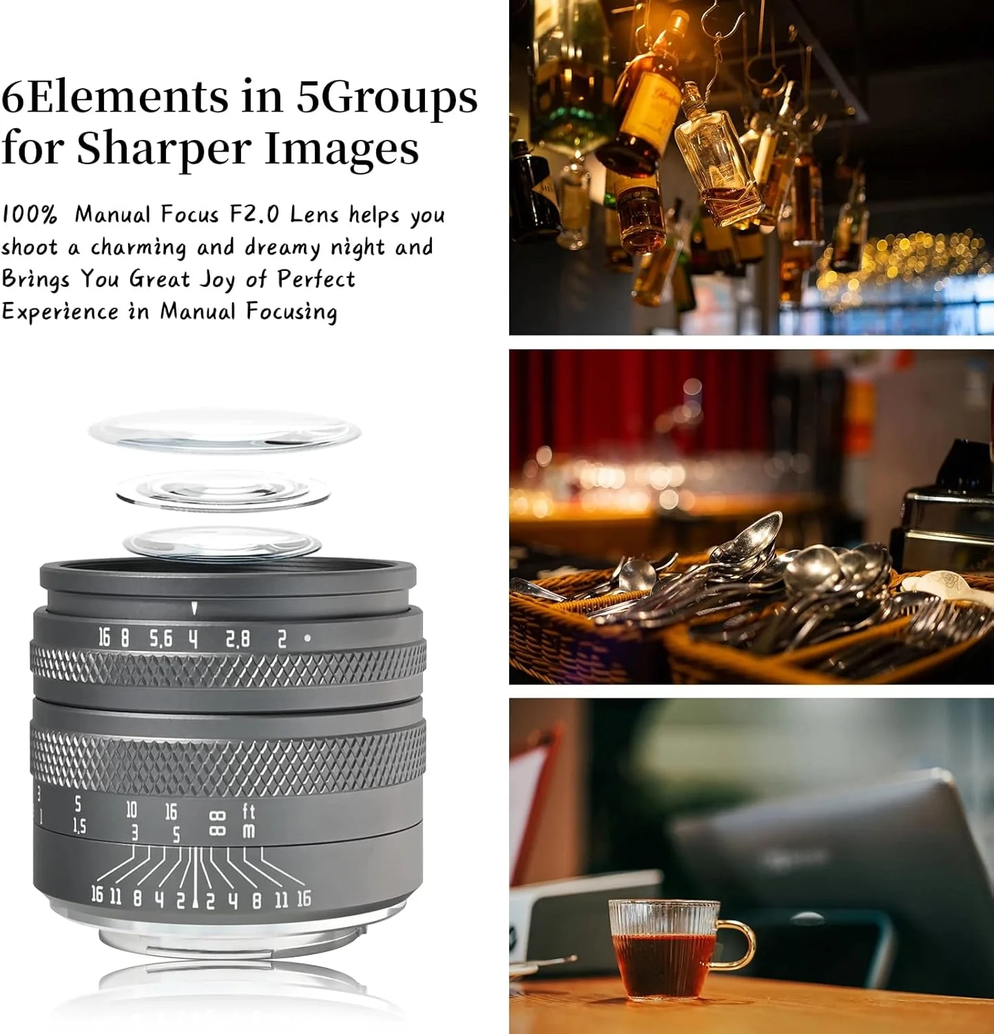 لنز دوربین 50mm F2.0 با دهانه باز و فریم کامل دستی AstrHori سازگار با دوربین های بدون آینه Canon EF-M Mount - خاکستری