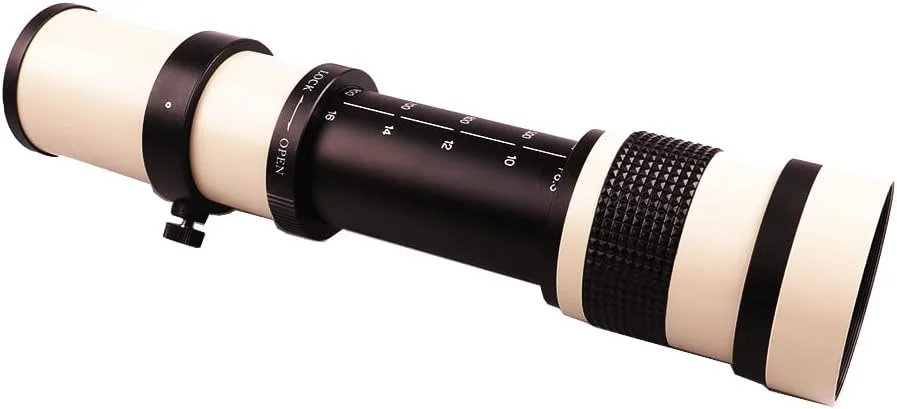 لنز زوم سوپر تله فوتو 420-800 میلی‌متری MF Lightdow با مانت T و دیافراگم F/8.3-16 + مجموعه فیلترهای /CPL/FLD برای دوربین‌های کانن، نیکون، سونی، پنتاکس (سفید سامسونگ)