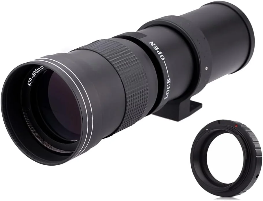 لنز زوم سوپر تله فوتو دستی 420-800mm F/8.3-16 + آداپتورهای T2 برای دوربین های کانن 1200D 760D 750D 700D 650D 600D 70D 60D 5DII 7D DSLR