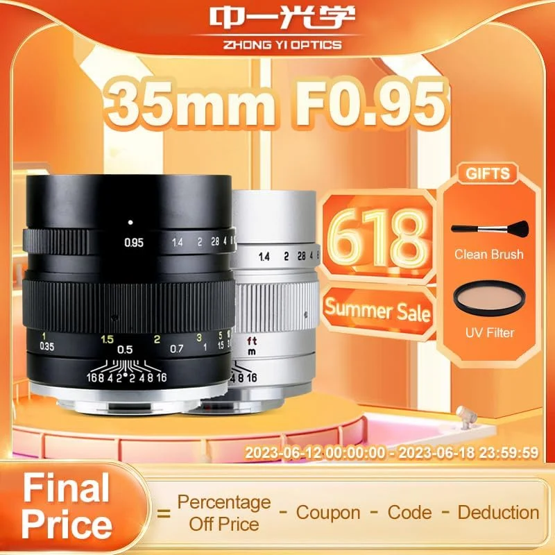 لنز دستی فوکوس پرتره با دیافراگم بزرگ Zhongyi Optical 35mm F0.95 II -C، مناسب برای دوربین‌های بدون آینه -C، کانن EOS M، فوجی X و مانت M43 (مشکی)