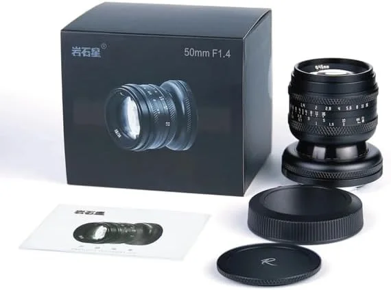 AECAM - CAMAECAM - لنز دستی فول فریم AstrHori 50mm F1.4 با دیافراگم باز، لنز شیب دار 2 در 1، سازگار با اندروید، کانن RF، فوجی X، نیکون Z، M43، لایکا L مانت (50mm F1.4 E mount)