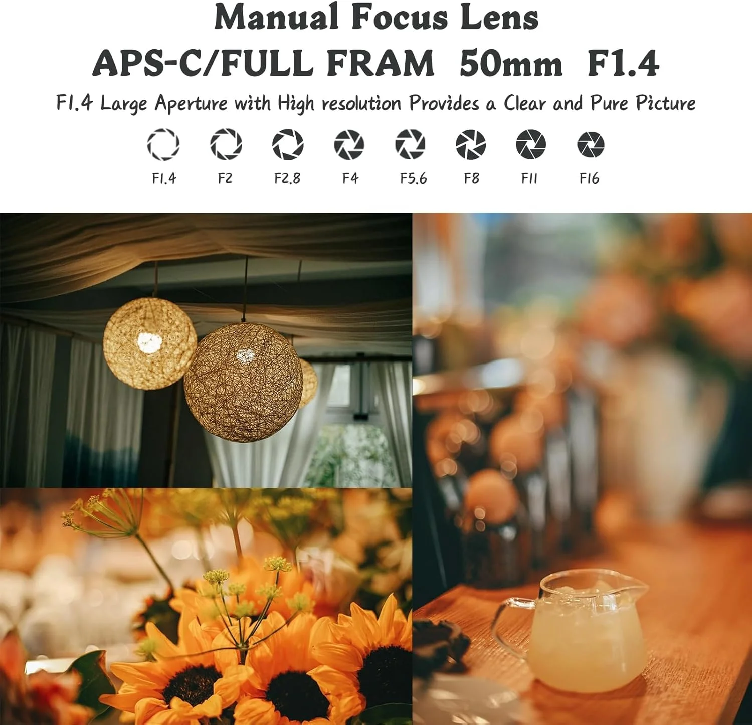 AECAM - CAMAECAM - لنز دستی فول فریم AstrHori 50mm F1.4 با دیافراگم باز، لنز شیب دار 2 در 1، سازگار با اندروید، کانن RF، فوجی X، نیکون Z، M43، لایکا L مانت (50mm F1.4 E mount)