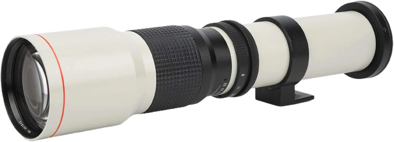 لنز تله فوتو 500mm F8F32 با فوکوس دستی - لنز تله فوتو شیشه ای اپتیکال - با لنز بزرگنمایی 2X - برای حیوانات وحشی، مناظر طبیعی - برای دوربین های SLR با مانت Canon EFS (سفید)
