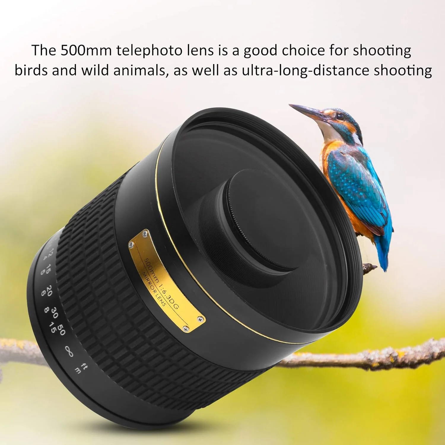 لنز آینه‌ای تله‌فوتو 500 میلی‌متری F6.3 YYOYY - لنز فوکوس دستی - برای عکاسی از راه دور - برای دوربین‌های SLR با مانت Canon EF (مشکی)