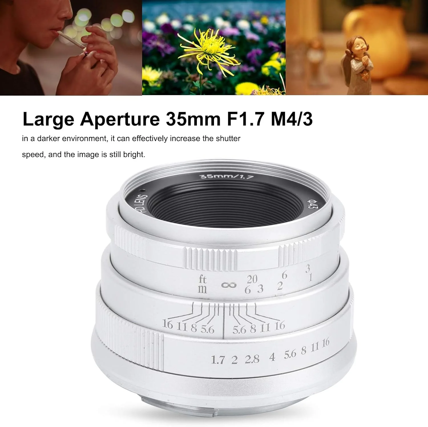 لنز دوربین پرتره 35 میلی‌متری با دیافراگم بزرگ F1.7 - لنز دستی با فوکوس ثابت - برای عکاسی - برای کانن M3/M5/M6/M6 II (نقره‌ای)