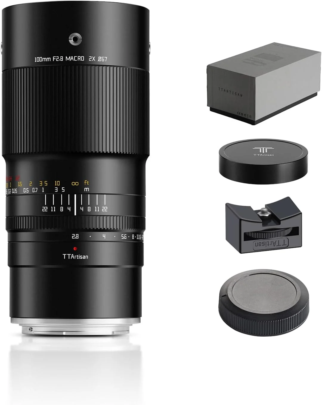 لنز ماکرو 100mm f/2.8 تی‌تی‌آرتیسان با مانت Canon RF و بزرگنمایی 2X، فول فریم، فوکوس دستی، مناسب دوربین‌های بدون آینه EOS R RP R5 R5C R6 R6II R7 R10 R50 R100