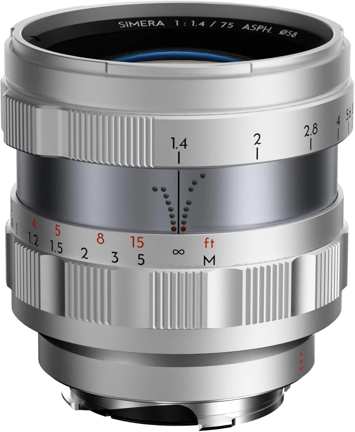 لنز تله فوتو فول فریم Thypoch Simera 75mm F1.4 برای دوربین های لایکا، لنز مانت M با فوکوس دستی Leica M2 M4 M6 M9 M9-P M 240 M-P 240 M 262 M10-P M10-R M11 نقره ای