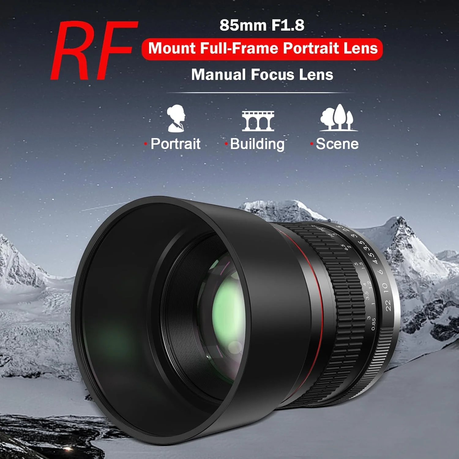 لنز 85 میلی‌متری برای Canon RF - لنز 85 میلی‌متری f1.8 پرتره با فوکوس دستی (MF) برای دوربین‌های بدون آینه Canon EOS R/Ra/RP/R3/R5/R5 C/R6/R6 Mark II /R7/R8/R10/R50/R100 (برای سری Canon R)