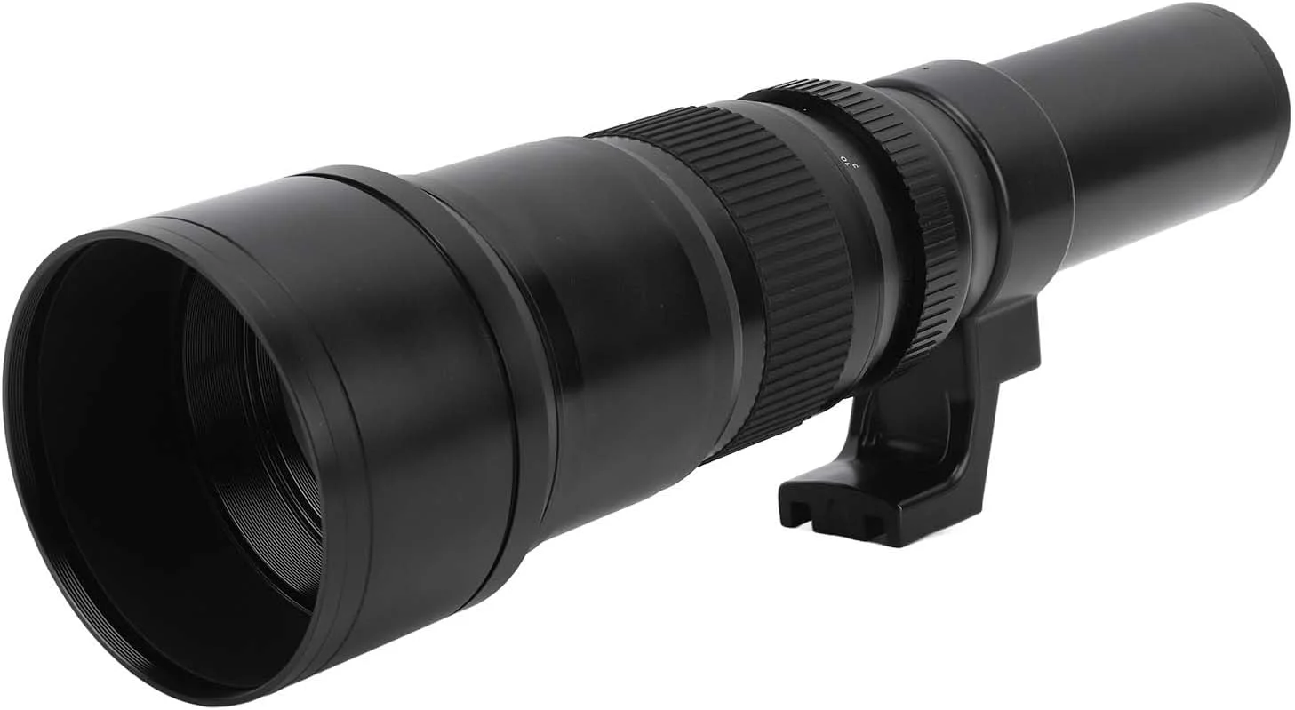 لنز دوربین 500mm F6.3 دستی، لنزهای تله فوتو، لنز تله فوتو با فوکوس دستی به همراه حلقه آداپتور T2 FX و مقیاس دقیق برای عکاسی از مناظر، پرندگان و حیات وحش (مشکی)