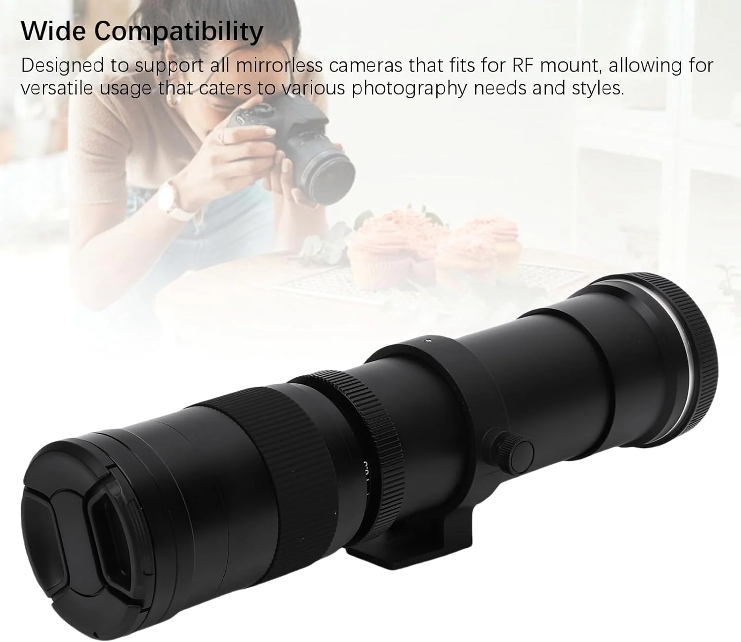 لنز تله فوتو سوراندی برای دوربین با مانت RF، فوکوس دستی F8.3 F16، طول 420-800 میلی متر، زاویه دید 6 درجه، شیشه اپتیکال، پوشش های چند لایه MC، کاهش بازتاب و (مشکی)