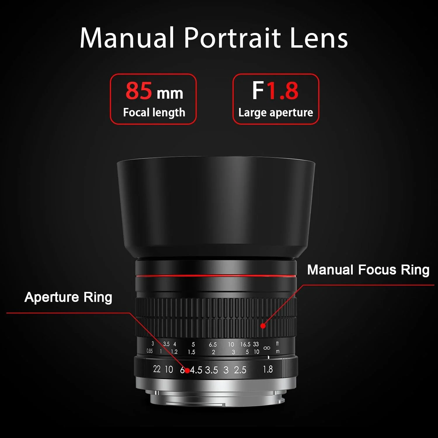 لنز پرتره 85mm f1.8 - لنز EF برای کانن، فوکوس دستی (MF) برای کانن EOS Rebel T8i T7i T7 T6 T6s T6i SL3 SL2 90D 80D 77D 4000D EOS-1D X Mark III/II, 5D Mark IV, 6D Mark II و غیره (EF Mount)