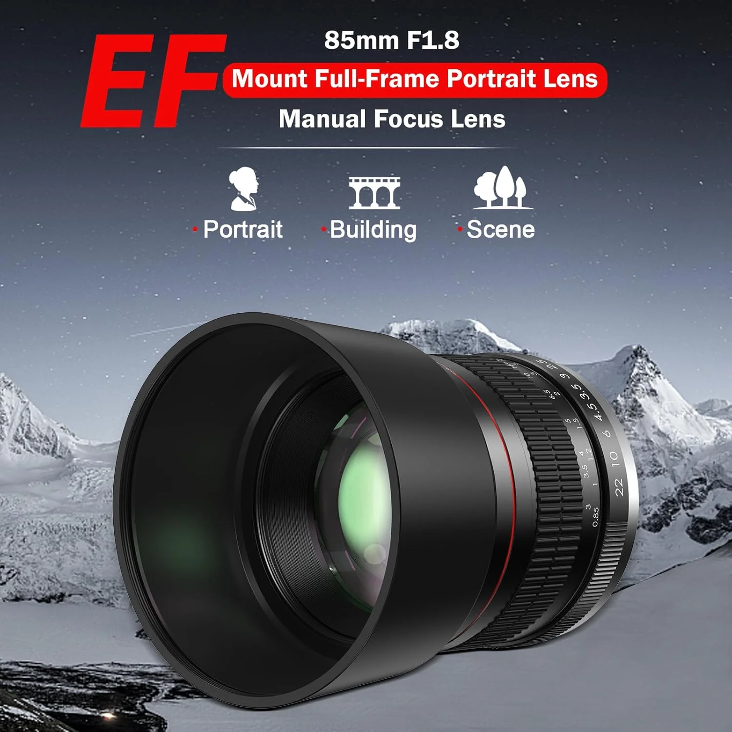 لنز پرتره 85mm f1.8 - لنز EF برای کانن، فوکوس دستی (MF) برای کانن EOS Rebel T8i T7i T7 T6 T6s T6i SL3 SL2 90D 80D 77D 4000D EOS-1D X Mark III/II, 5D Mark IV, 6D Mark II و غیره (EF Mount)