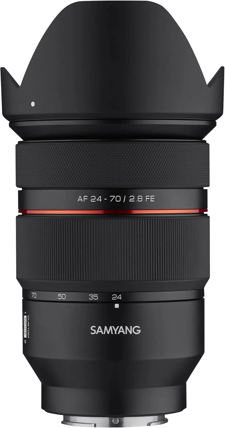 لنز زوم فول فریم 24-70mm f/2.8 با فوکوس خودکار سام یانگ برای سونی E (SYIO2470AFZ-E)، مشکی، سایز استاندارد