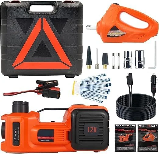 کیت جک خودرو هیدرولیک برقی 6 تنی، جک قابل حمل 12 ولت با چراغ LED، آچار ضربه ای، پمپ باد برای خودروهای شاسی بلند، MPV، سدان، جیپ، مینی کامیون