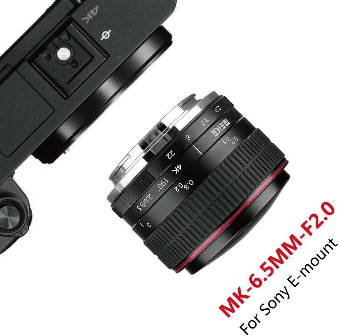لنز فیش آی دایره ای 6.5 میلی متری Meike MK با دیافراگم f/2.0 و فوکوس دستی با فرمت APS-C برای دوربین های سونی E-mount مدل های A7II A7SII A7RII A6500 A6300 A6000 A9 و غیره به همراه دستمال تمیز کننده Adison Tek