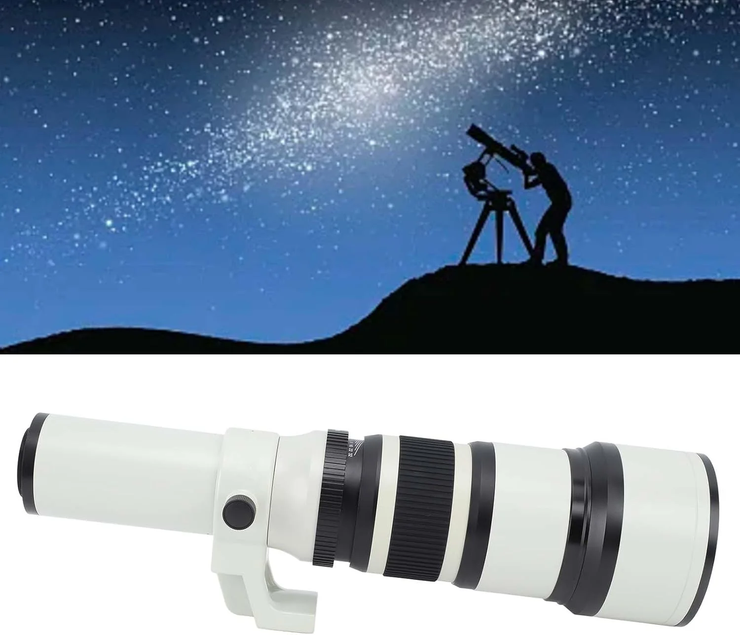 لنز تله فوتو 500mm F6.3 با فوکوس دستی Luqeeg برای عکاسی از فواصل دور (سفید)