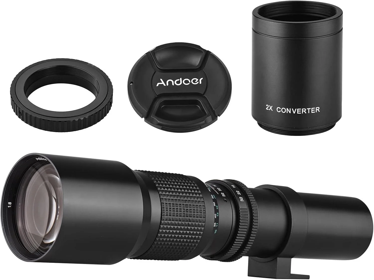 لنز تله فوتو دوربین Labymos 500mm/1000mm f/8 با قدرت بالا، فوکوس دستی به همراه مبدل 2X، پوشش لنز، محافظ لنز و کیف حمل برای عکاسی از مناظر، استیج و رویدادهای ورزشی