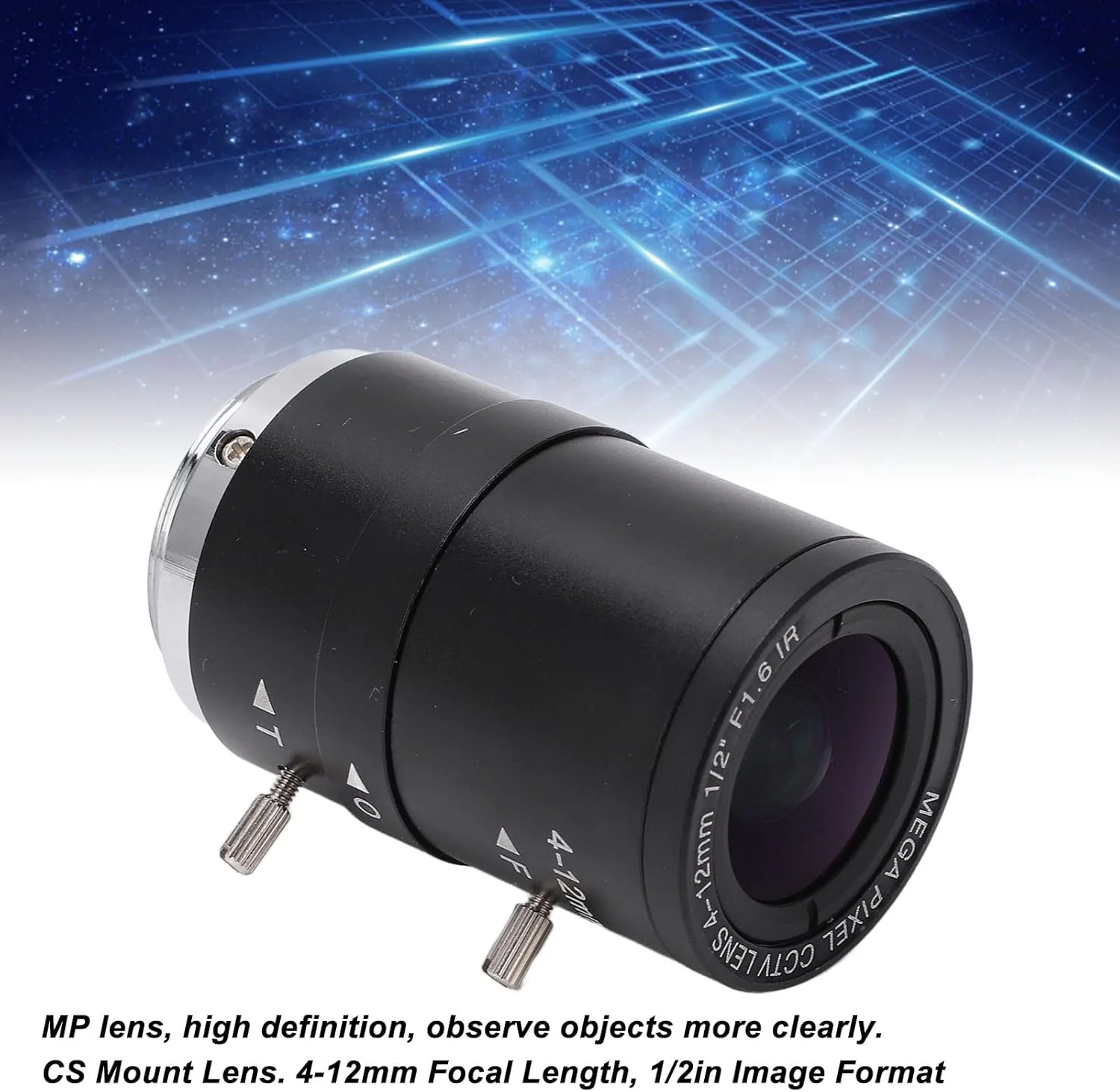 لنز دوربین آلیاژ آلومینیوم MP با فاصله کانونی 4 تا 12 میلی متر، زوم با فوکوس دستی و کیفیت بالا برای دوربین صنعتی
