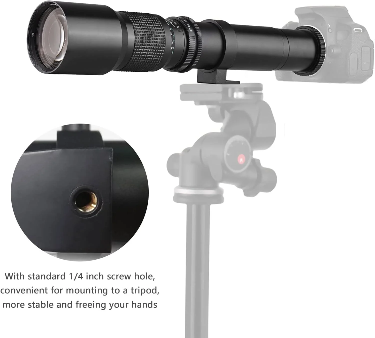 لنز تله فوتو دوربین Labymos 500mm/1000mm f/8 با قدرت بالا، فوکوس دستی به همراه مبدل 2X، پوشش لنز، محافظ لنز و کیف حمل برای عکاسی از مناظر، استیج و رویدادهای ورزشی