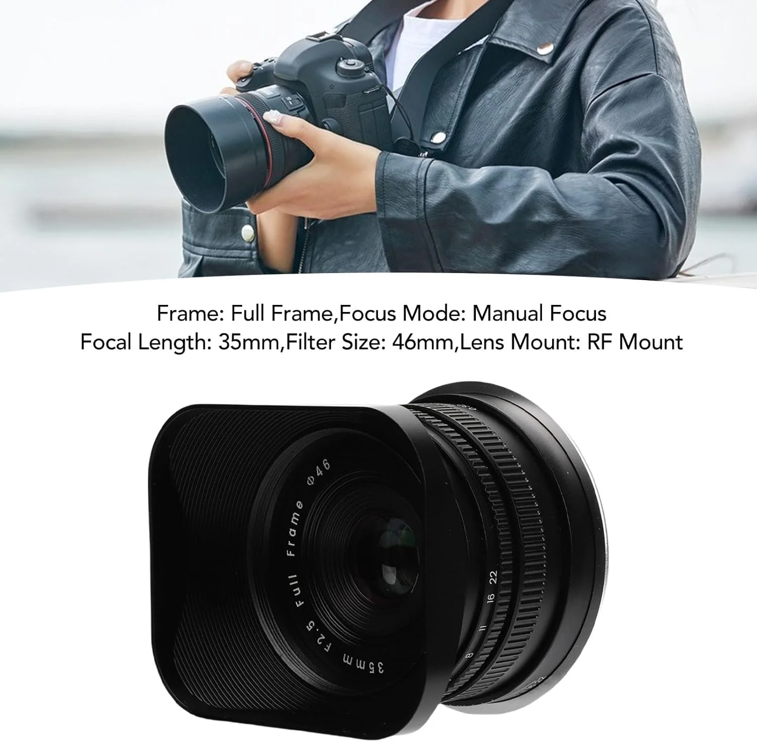 لنز پرایم 35 میلی‌متری F2.5 با فوکوس دستی و فریم کامل GOWENIC برای دوربین‌های با مانت RF، دیافراگم بزرگ، مناسب برای سری RP R5 R6 R7