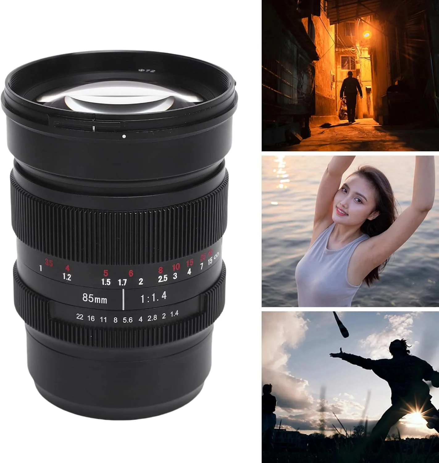 لنز تله فوتو GOWENIC، لنز فلزی ثابت با دیافراگم بزرگ F1.4 و فوکوس دستی، مناسب برای دوربین های NEX E Mount A7SIII A9II A7RIV A7IV A7III A9 A7II A7RII به همراه هود