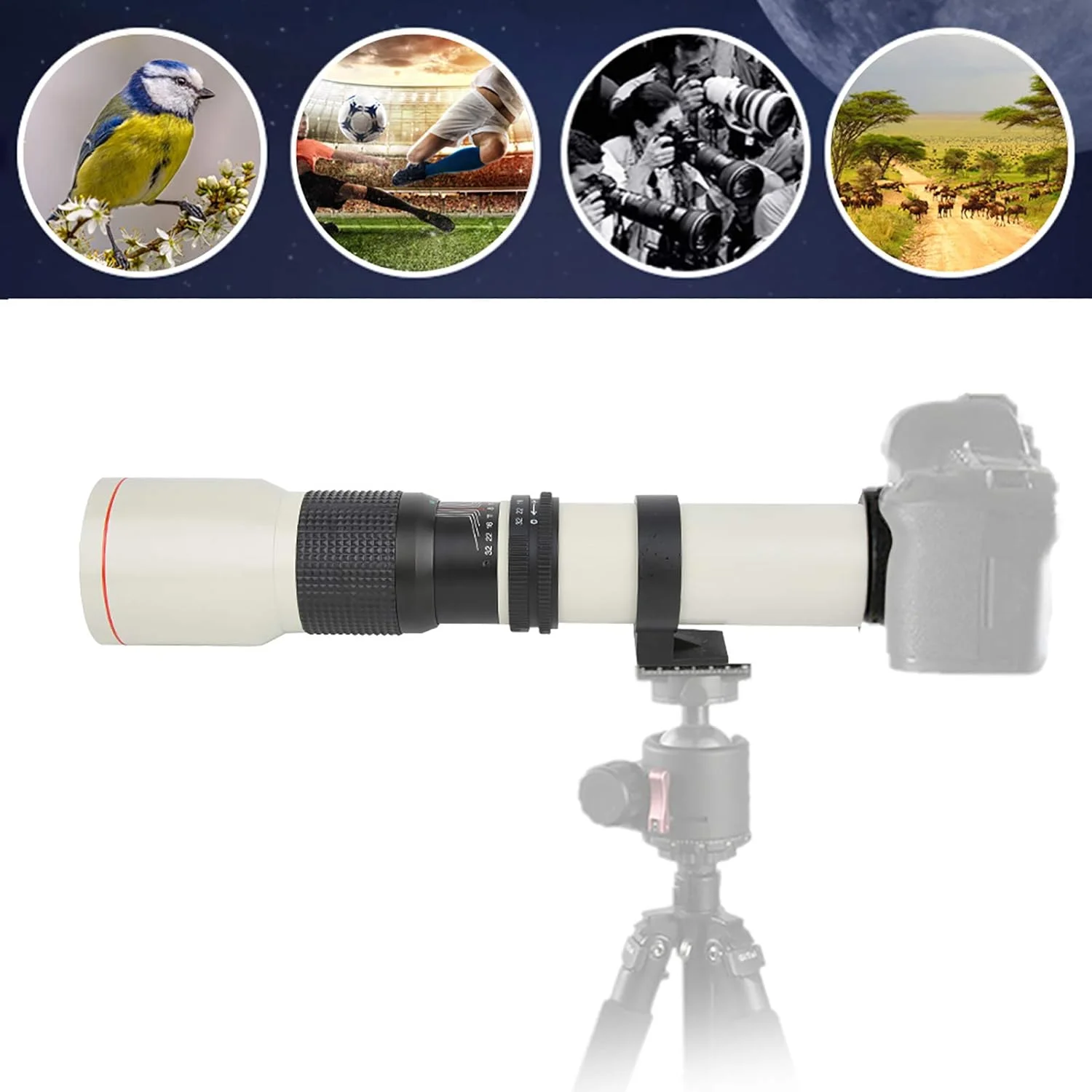 لنز تله فوتو 500mm F8-F32 با فوکوس دستی GOWENIC، لنز شیشه ای اپتیکال دوربین با فوکوس دستی آلیاژی 500mm F8-F32، برای دوربین با مانت EF