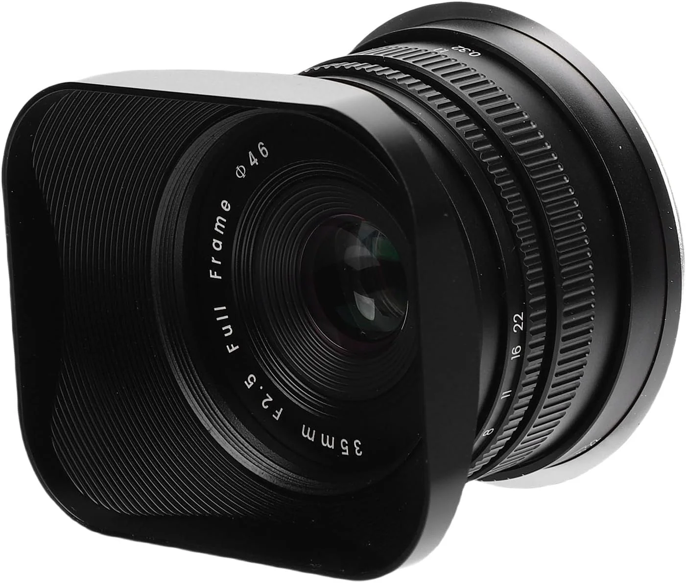 لنز 35mm F2.5 گونیک، فاصله کانونی 35 میلی‌متر، زاویه دید عریض 64 درجه، دیافراگم دوگانه 7 تیغه، به همراه هود و درپوش‌های جلو و عقب، مناسب برای عکاسی خیابانی و انسانی