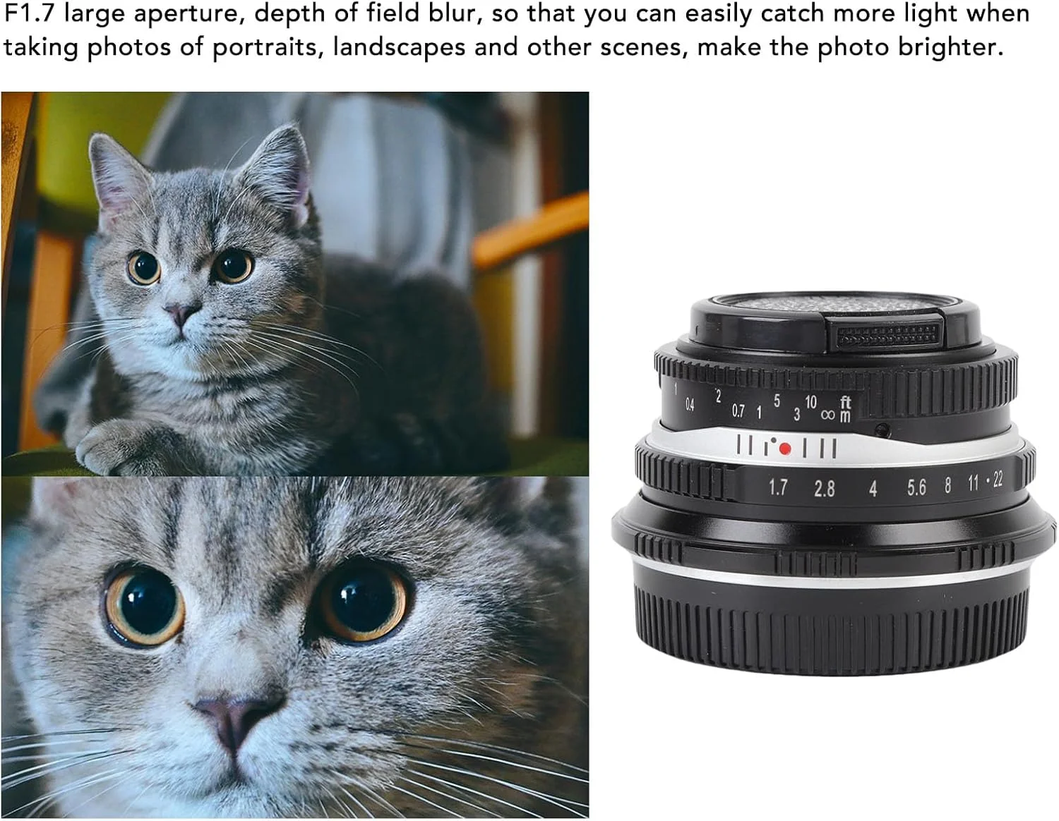 لنز دوربین 25mm F1.7 با فوکوس دستی و دیافراگم بزرگ، به همراه درپوش جلویی، مناسب برای دوربین های بدون آینه با مانت M4/3 مدل های G1 تا G7 EM10 EPL1 EPL2 EPL3 (مشکی)