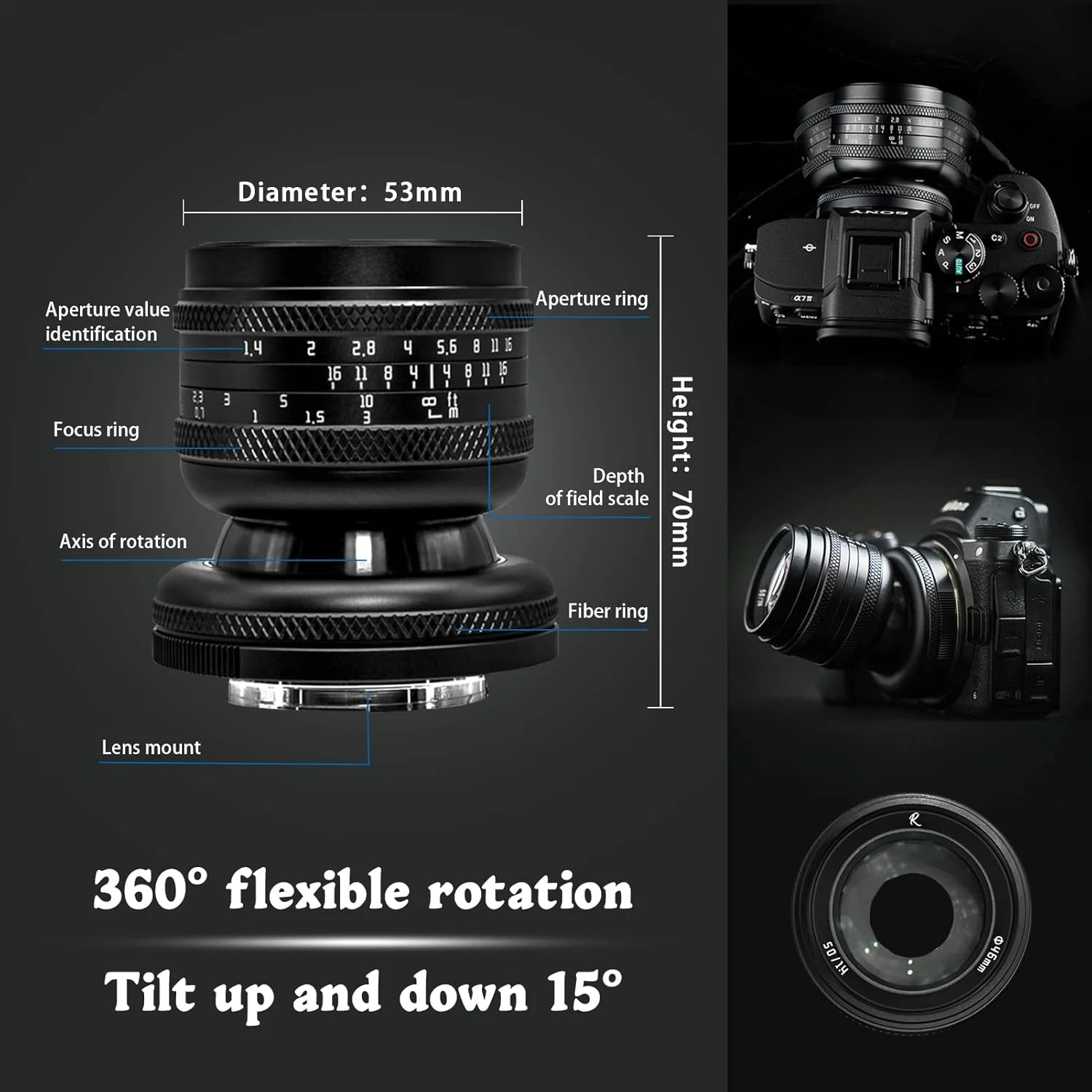 لنز 50mm F1.4 فول فریم با فوکوس دستی و قابلیت تیلت 2in1 مدل مینیاتوری و اسلات فیلتر برای دوربین های نیکون با مانت Z مدل های Z6 Z7 Z6II Z7II Zfc